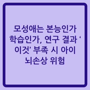 Read more about the article 모성애는 본능인가 학습인가, 연구 결과 ‘이것’ 부족 시 아이 뇌손상 위험
